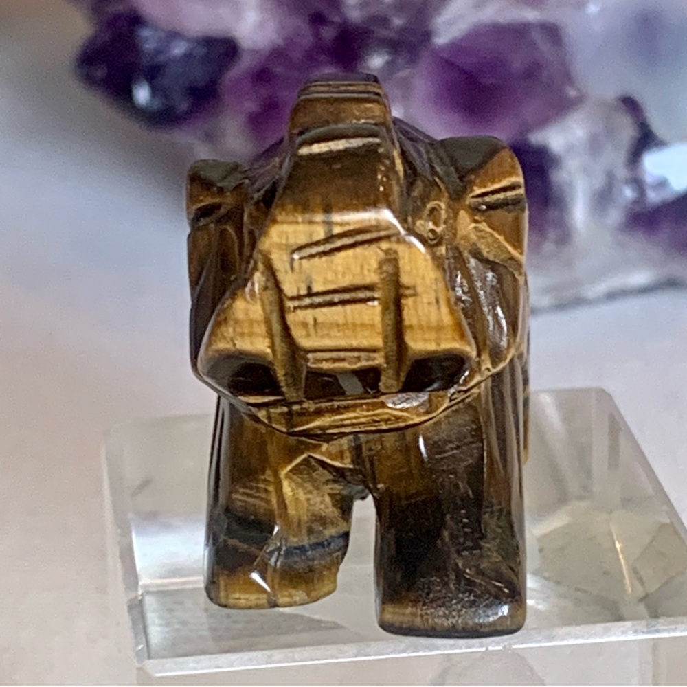 Tiger's Eye Carved Quartz Crystal Elephant Carving Reiki Healing Figurine FLASHY - Picture 2 of 15